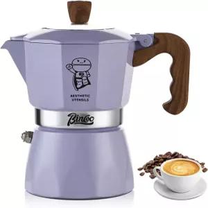 빈쿠 에스프레소 메이커 스토브탑 - 2컵/120ML 포트 이상적 캠핑에 모카 휴대용 소형 보라색 커피 이탈리안