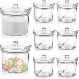 뚜껑과 숟가락이 있는 위안안 8PCS 아크릴 설탕 용기 투명 토핑 조미료 캔디 커피 차 향신료 제공을 위한