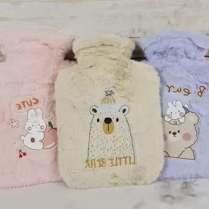 겨울철 보온용품 귀여운 동물 자수 패턴 파스텔 컬러 극세사 커버 온수 물주머니