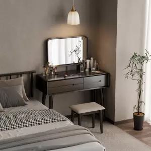 거울과 조명이 있는 동무지 원목 화장대 밝기 블랙 서랍 3개가 반조립식 침실용 높이와 가능 조절