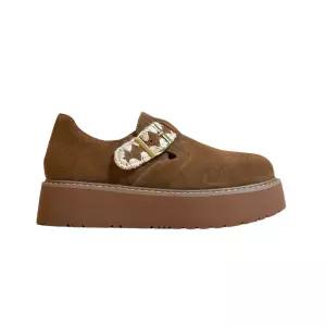 빈티지 가을 캐주얼 여성용 MN 플랫 프렌치 통굽 가죽 키높이 버켄슈즈 둥근코 소프트 굽 단화 인기3