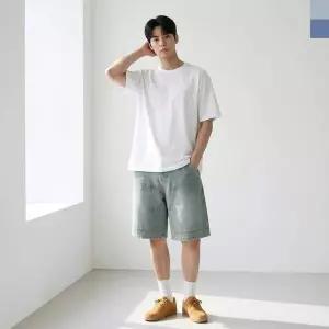 [에이치플러스몰]TBZ ACC 2008M 남자 워싱 패치 버뮤다 밴딩 데님 반바지