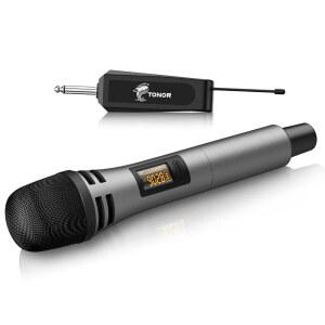 무선 마이크, TONOR UHF 휴대용 무선 다이내믹 마이크, 충전식 수신기, 노래방, 노래, 파티, 결혼식, DJ, 연설, 교회 200피트 TW310 그레이용 마이크로포노스 이날람브리코스 프로페셔널