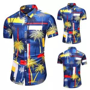 EAMT 남성용 캐주얼 루즈핏 상의 플러스사이즈 반팔 화려한 빅사이즈 셔츠 프린트 솔리드 YJ2