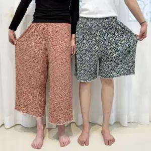 촌캉스룩 여성 여자 꽃무늬 쿨 플 주름 옷 팬츠 5부 8부 냉장고 밴딩 바지 6color