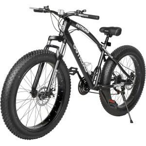 브라이트피크 팻 타이어 산악 자전거, 26인치 휠이 장착된 21단 스피드 프론트 서스펜션이 미끄럼 방지 더블 디스크 브레이크, 고탄소 스틸 프레임(다중 색상)