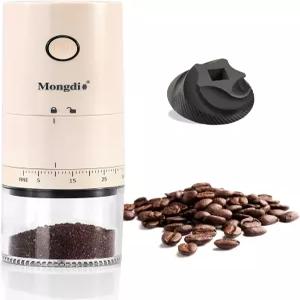 38개의 조절 가능한 설정이 몽디오 휴대용 전기 커피 원두 그라인더 가정용 충전식 여행용 - 흰색