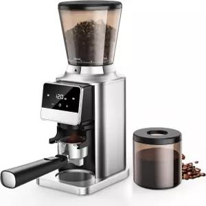 버 커피 그라인더 가정용 34가지 분쇄 설정이 가능한 킨스타 원뿔형 원두 정밀 타이머 터치스크린 정전기