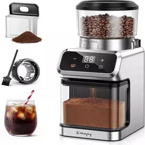 버 커피 그라인더 전기 30가지 분쇄 설정 이모조이 원두 가정용 터치스크린 및 LED 제어판 스테인리스 스틸