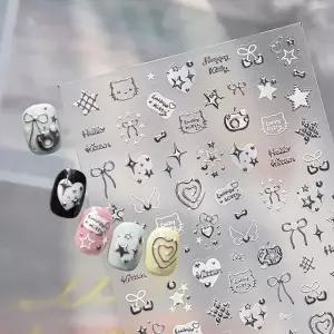네일아트 키치한 무드 크롬 메탈 하트 별 엠보스티커