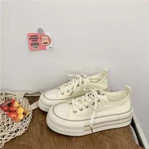 흰색 여사친 캔버스화 통굽 봄여름 슈즈 패션 슬립온 통기성 MN OOTD2