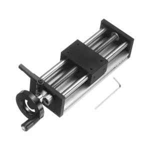 uxcell 200mm 유효 스트로크 길이 수동 슬라이딩 테이블 이중 광축 슬라이드 레일 Acme 스레드 TR12X7 직경