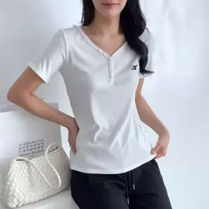 [셀러에이드]여성 3컬러 부드러운 골지 브이넥 슬림핏 반팔티셔츠