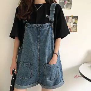 여성 반바지 청 롤업 멜빵 패션 귀여운 스타일 멜빵청ijk509