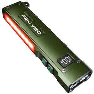 페키 이고 플랫 EDC 손전등 충전식 - 365nm UV 광, RGB 모드, 마그네틱 베이스, 디지털 디스플레이, 캠핑, 비상, 정비를 위한 IPX4 방수 기능을 갖춘 1800루멘 LED 포켓 손전등 (녹색)