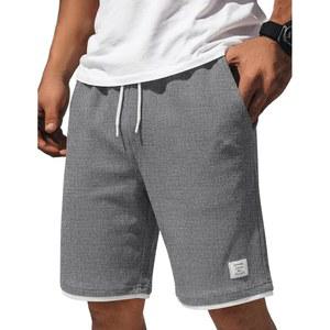 COOFANDY 남성 캐주얼 반바지 면 드로스트링 9인치 와플 신축성 허리 여름 해변 라운지 스웨트