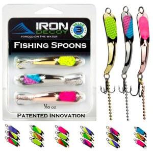 아이언 데코이 스푼 낚시 미끼 송어, 월레이, 배스, 연어, 파이크, 얼음 낚시 & 트롤링, 진동 스푼 미끼 키트용 3팩, 다종 금속 스푼 미끼