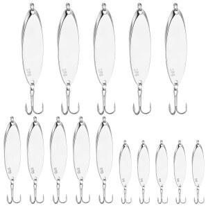 Shappy 15개 낚시 미끼 캐스팅 스푼 루어 세트 5g / 21g / 28g 낚시 스푼, 농어용 갈고리 포함 연어 민물 소금물