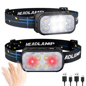 에어노프 헤드램프 충전식 2팩, 슈퍼 브라이트 LED 헤드램프, 1500루멘, 12가지 모드, 모션 센서, 캠핑, 달리기, 낚시, 클라이밍용 이마용 방수 헤드라이트