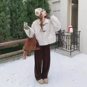 무천도사 여성 여성용 페이크 재킷 일체형 퍼 가죽 코트 KKE1