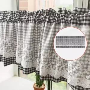 주방 창문용 바란스커튼 레이스 체크 가리개커튼 블랙 45cm