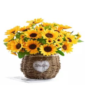 해바라기조화 꽃바구니세트 생화같은 꽃다발 촬영소품 (꽃바구니+꽃) 선물