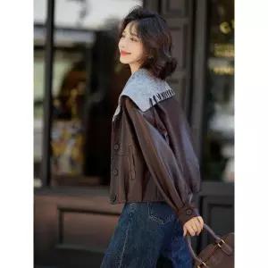 스트레인지 니트 여자 가을 가죽 긴팔 데일리룩 재킷 코트 케이프 짧은 KUK3