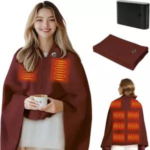 SSPATIOS 온열 담요 배터리 작동 무선 휴대용 숄 61인치 x 31인치 전기 던지기 충전식 파워 뱅크 여성용