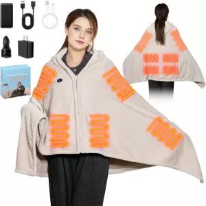 후드가 달린 무선 온열 담요 지속 가능한 배터리로 구동되는 충전식 웨어러블 9개의 난방 구역과 3단계