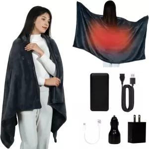 무선 가열 담요 배터리 전원 공급 후드가 달린 USB 웨어러블 휴대용 20 000mAh 9개의 구역 3레벨 숄 캠핑