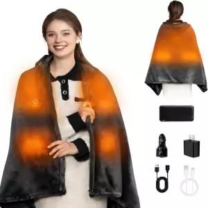 후드가 달린 무선 온열 담요 강력한 배터리로 구동되는 충전식 웨어러블 9개의 난방 구역 3단계 휴대용