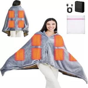 Bodami USB 온열 담요 10000mAh 파워 뱅크 무선 휴대용 웨어러블 전기 던지기 3개의 난방 레벨 8개의 구역