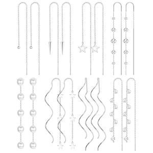 하이아이소 여성용 8쌍 실타래 댕글 귀걸이 316L 스테인리스 스틸 체인 태슬 귀걸이 경량 더블 트위스트 웨이브 실타래 드롭 귀걸이 롱 체인 귀걸이 세트
