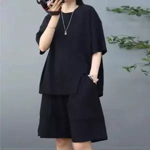 TBZ 캐주얼 트리플컷 포이트 반팔 카고 반바지 여자 트레이닝 세트