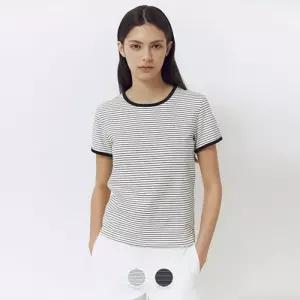 백화점 지오다노 여성 여름 슬림핏 코튼스판 펜던트 투톤 면 반팔 티셔츠 326545