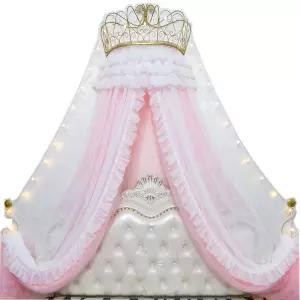 침대 레이스 파스텔 블루 공주방 지붕 텐트 모기장 사각