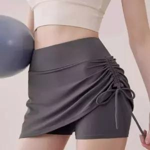 여성 스포티한 운동 셔링 언발란스 스커트 롱레깅스