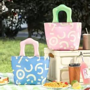 4컬러 기하학패턴 도시락가방 피크닉 나들이 보냉백