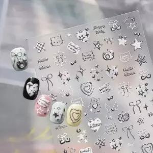 네일아트 키치한 무드 크롬 메탈 하트 별 엠보스티커