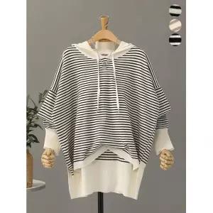 모노시크 셀리블 단가라 배색 언발 후드 니트_MNKT312