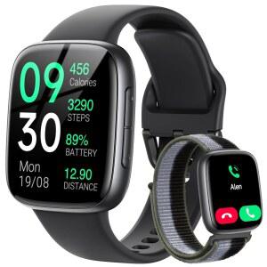 Fitpolo 스마트 워치, 블루투스 통화, / 수면 / SPO u2082 모니터, 100개 이상의 스포츠 모드, 안드로이드 / / 삼성용 3ATM 방수 스마트워치, 2개의 밴드 1 85인치 AMOLED 트래커