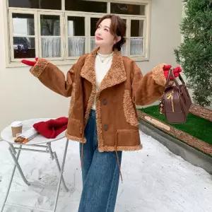 루타꽁몰 여성용 페이크 가죽 퍼 재킷 코트 일체형 HO1