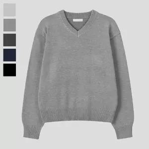 남자 퓨어 브이넥 크롭 긴팔 니트티 RM-KN-Q070-그레이