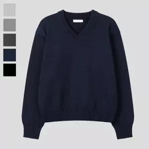 남자 퓨어 브이넥 크롭 긴팔 니트티 RM-KN-Q070-네이비