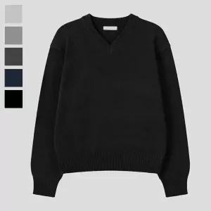 남자 퓨어 브이넥 크롭 긴팔 니트티 RM-KN-Q070-블랙