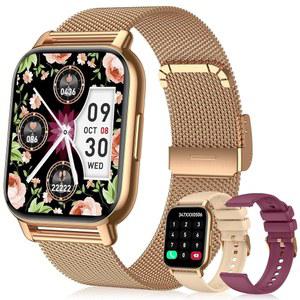 여성용 스마트워치 3밴드 , 블루투스 통화 및 AI 음성 제어 기능이 있는 스마트워치 트래커, 1 85 u2019 u2019 HD 화면, /SpO2 모니터, 수면 트래커, 안드로이드 iOS 골드 와 호환 가능