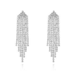 여성용 럭스발 라인스톤 귀걸이 반짝이는 실버 댕글 귀걸이 소녀용 롱 샹들리에 귀걸이 태슬 경량 이어 스터드 큐빅 지르코니아 크리스탈 성명서