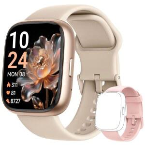 여성용 스마트 워치 2026 업그레이드 [밴드 2개, 케이스 44mm, 케이스 1 83인치], 알렉사 내장, 전화 걸기/응답, HR SpO2 수면 스트레스 모니터 트래커, IP68 방수 스텝 카운터 워치