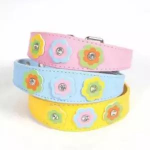 [반려] 애견 가죽목줄 옐로우 M 반려견목줄 소형견목줄 애견목걸이