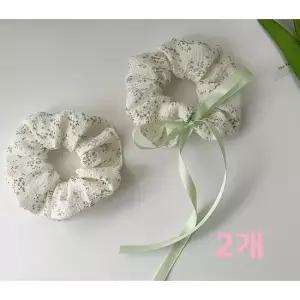 [리즈자나] 2개 리본 플라워 스크런치 구성 러블리 빈티지 감성 곱창 머리끈 무료배송